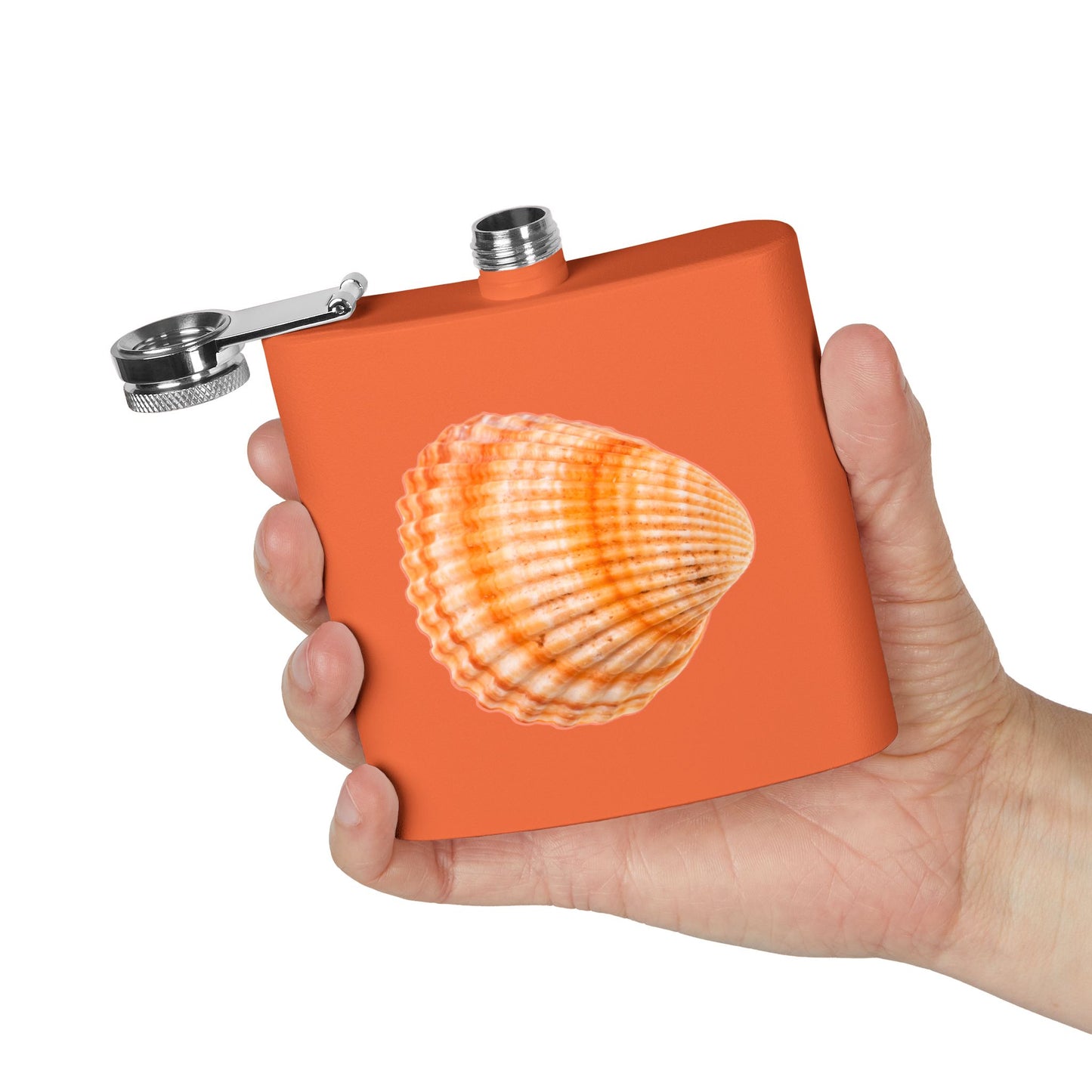 Tropical Stainless Steel 6 oz. Flask, Many Colors  – Orange Scallop