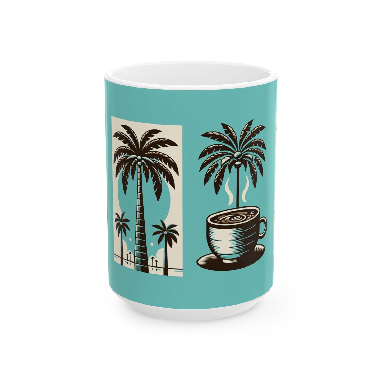 Ceramic White Mug - 11oz & 15oz, Palms and Coffee