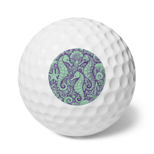Coastal-Themed Golf Balls, 6pcs - Perfect Gift for Golf Enthusiasts / Seahorse Trio, Minty
