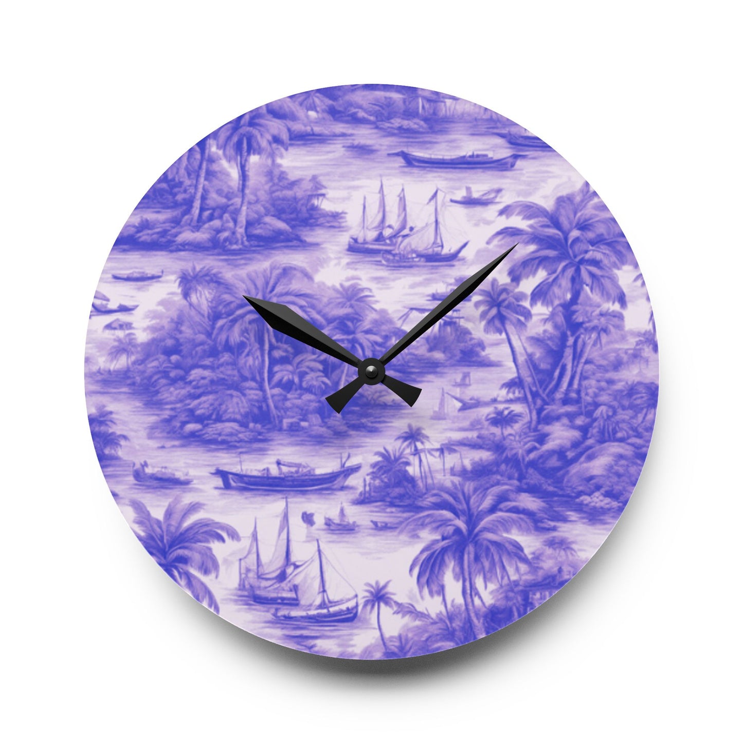 Acrylic Wall Clock, Tropical Toile #1/Purple, 4 Variants