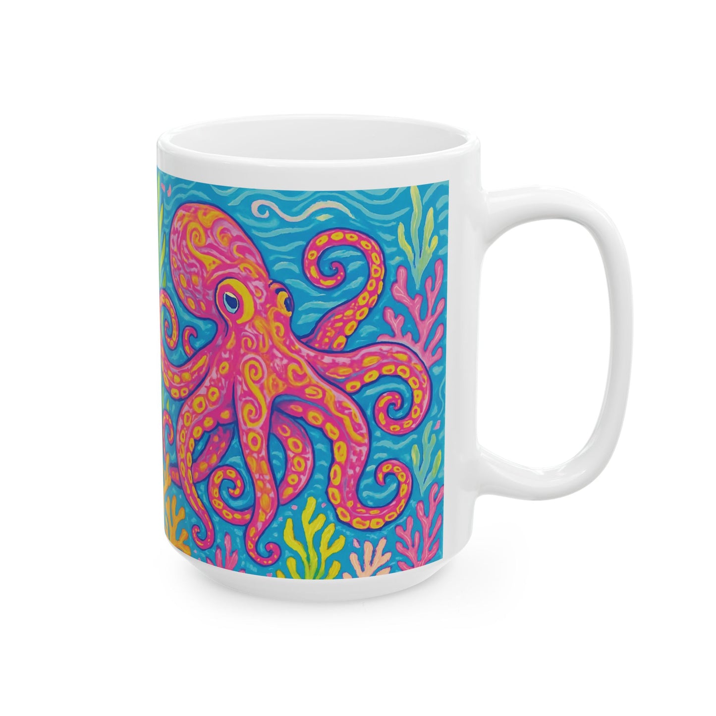Ceramic White Mug - 11oz & 15oz, Octopus Kraken Joe
