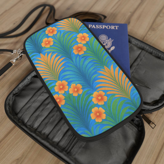 Passport Wallet – Perfect for Travelers & Adventurers / Sunrise Palms, Blue