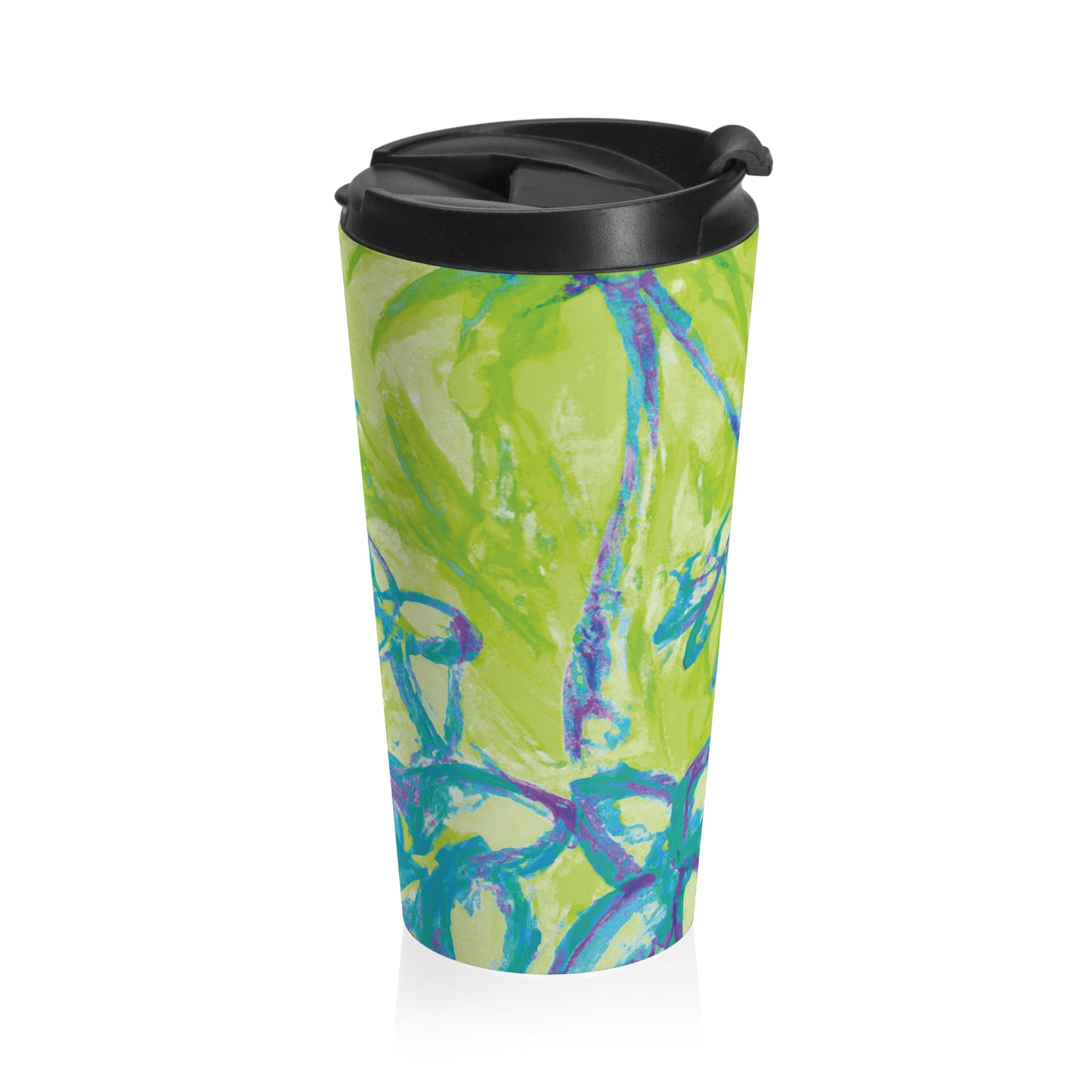 15 oz. Stainless Steel Travel Mug / Palm Doodles Lime
