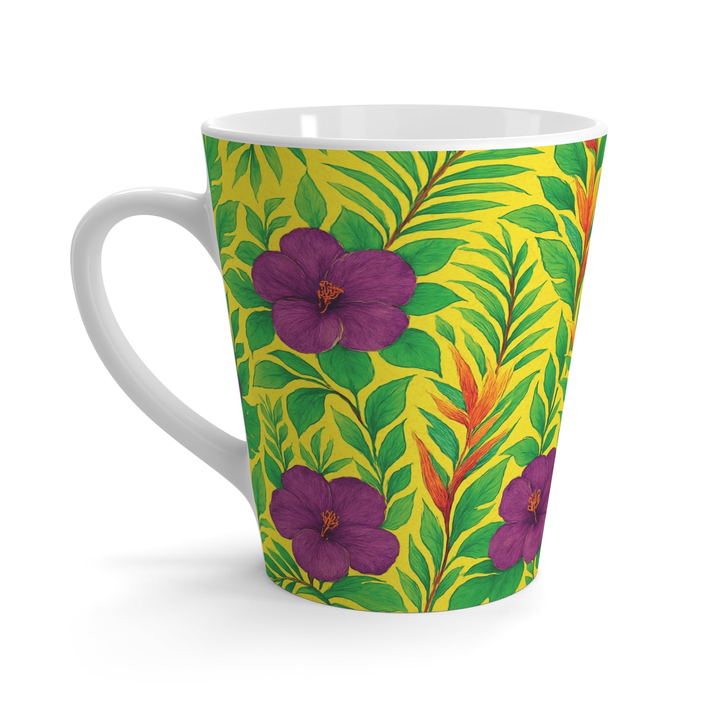 Latte White Mug - Midnight Flower Yellow