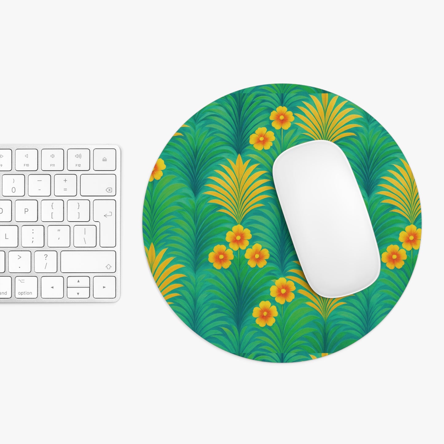Rainforest Mouse Pad, 2 Shapes - Beach Vibes for Home Office & Gamer / Sunrise Palms, Green
