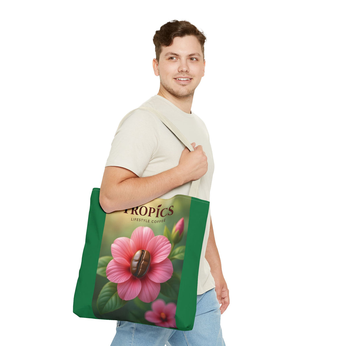 Pink Flower/Green TLCoffee Tote Bag - 3 Sizes
