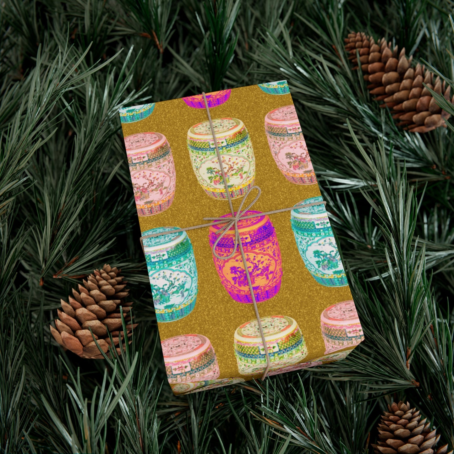 Wrapping Paper - Tropical Gift Wrap for All Occasions / 3 Sizes, 2 Finishes /Pop Art Porcelain Stools, Gold