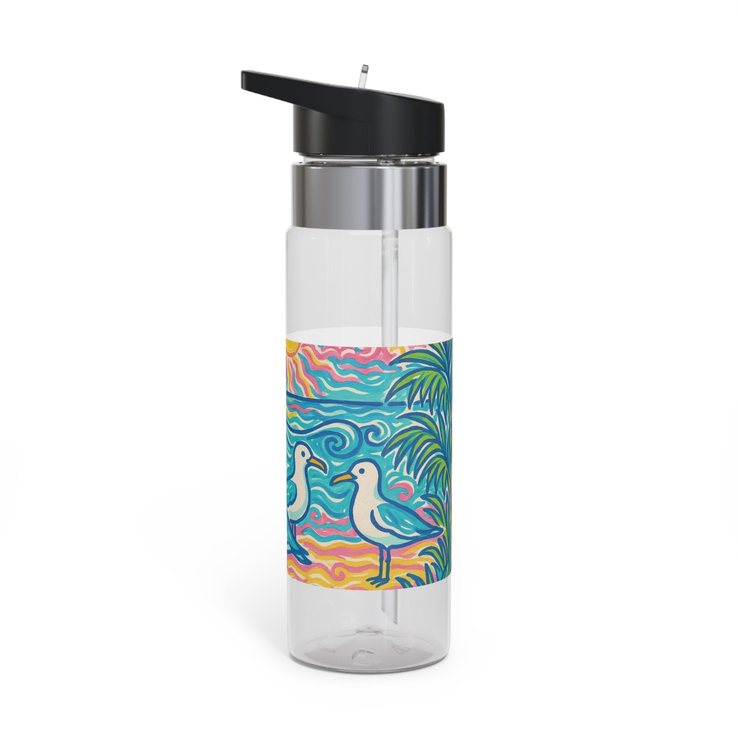 Tropical 20oz Tritan Sport Water Bottle -  Leakproof, Lightweight, BPA-Free / Tropical Beach Seagulls