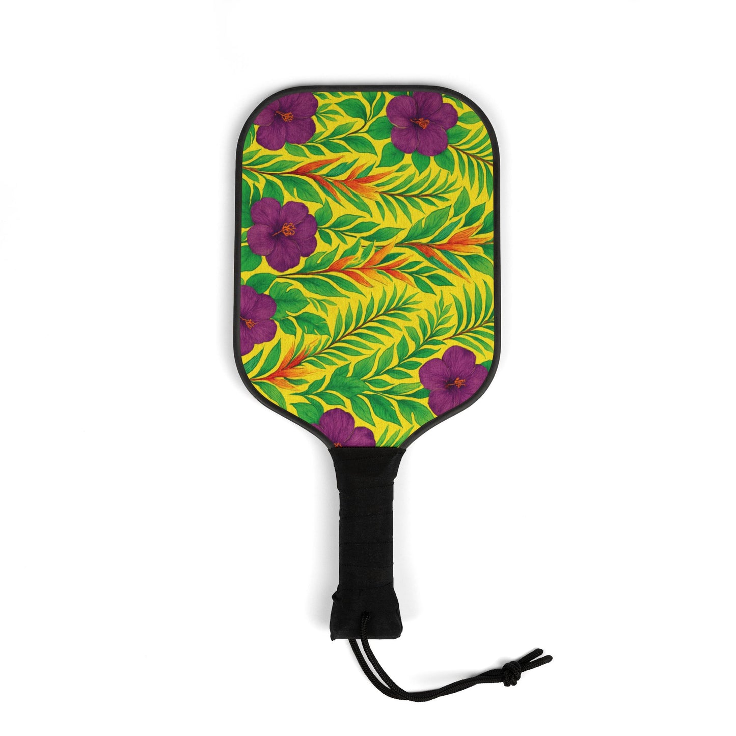 Tropical Pickleball Kit - Rainforest Vibe Paddles & Balls Set / Midnight Flower Yellow