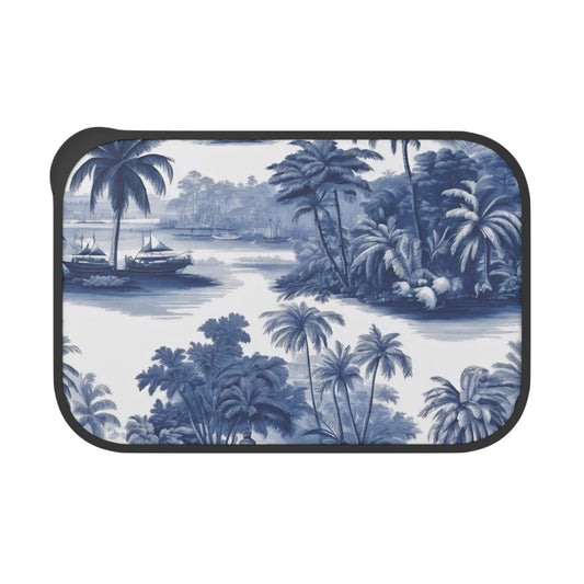 Bento Box with Utensils - Tropical Travel Toile Blue