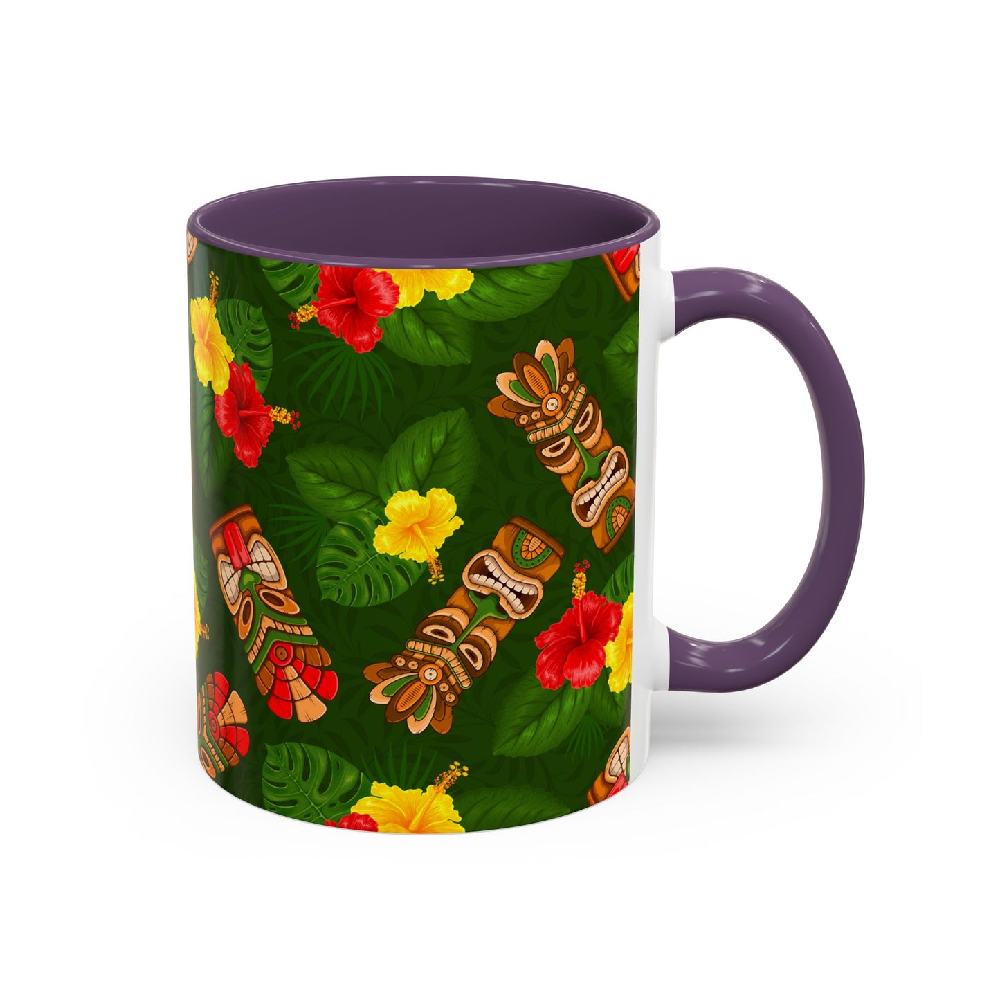 Accent Coffee Mug (11, 15oz), 8 Colors - Tiki Hibiscus Garden