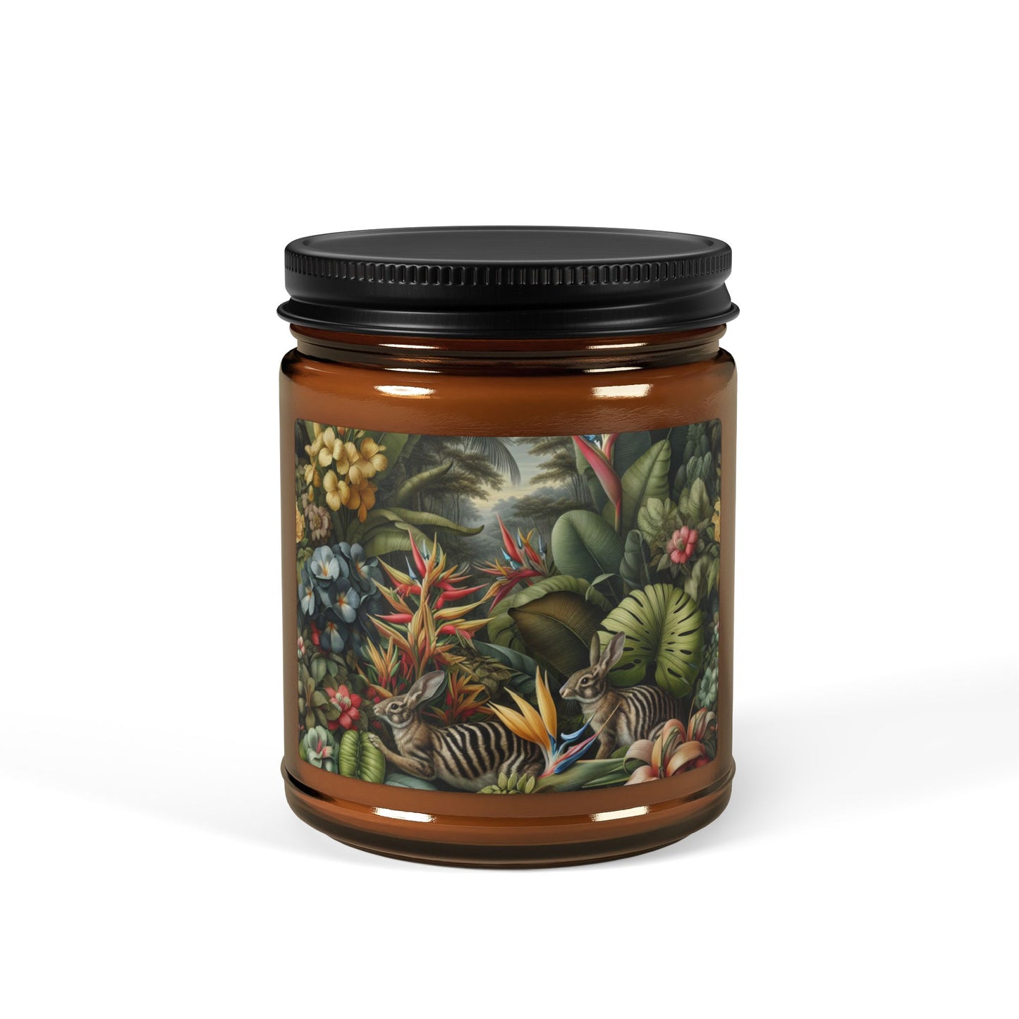 Soy Candle in Amber Jar - Multi-Size / Rainforest Rabbit Outing