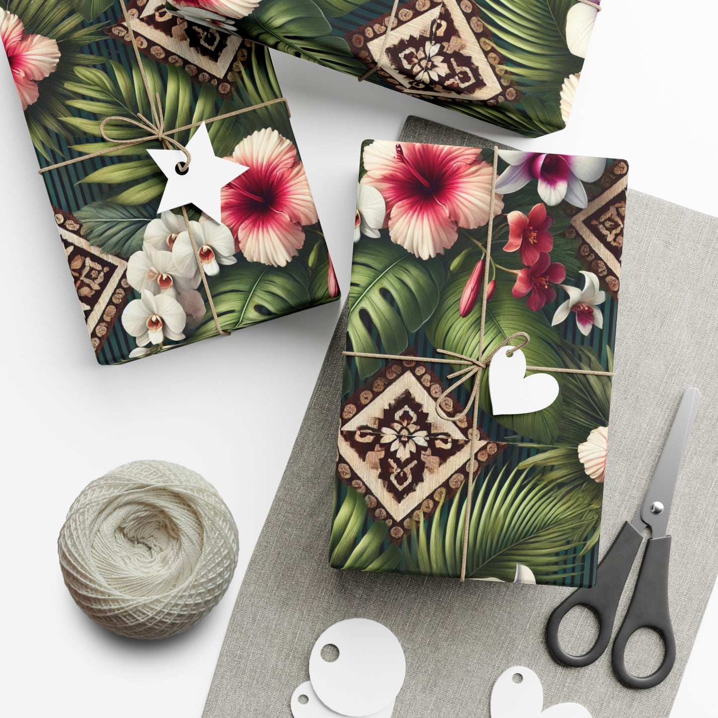 Wrapping Paper - Tropical Gift Wrap for All Occasions / 3 Sizes, 2 Finishes / Tiki Orchids
