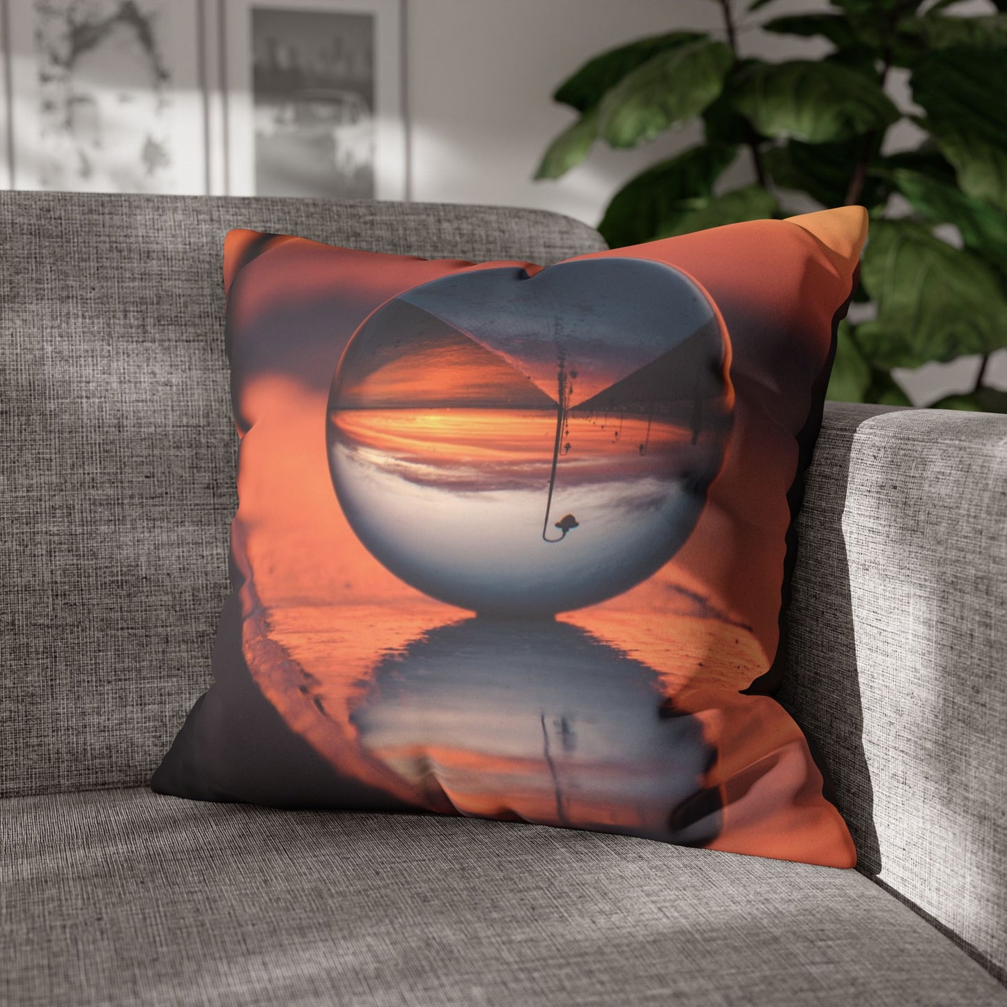 Faux Suede Square Pillowcase - Crystal Ball at Sunset Pier