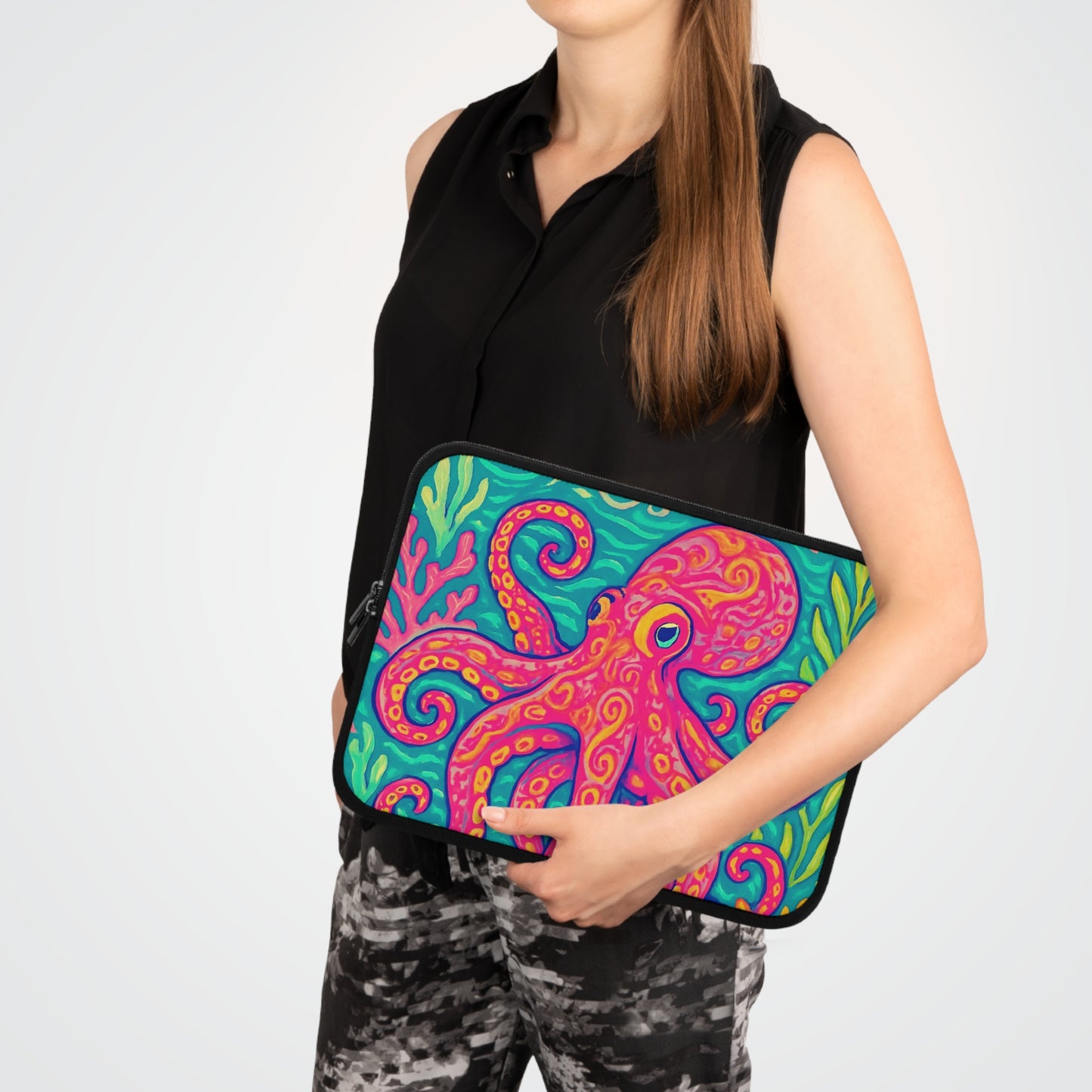 Tropical Laptop Sleeve, 5 Sizes - Perfect for Beach Lovers & Students / Octopus Kraken Joe, Red
