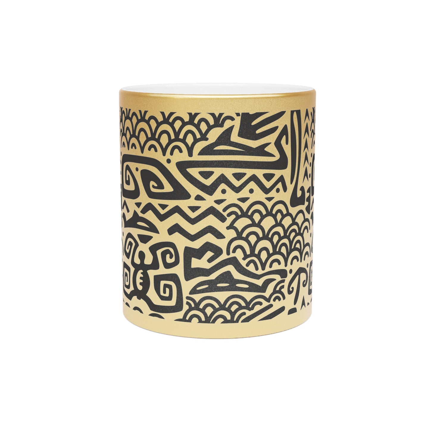 Colorful Flower Metallic Mug, Gold or Silver - Tiki Aztec Black