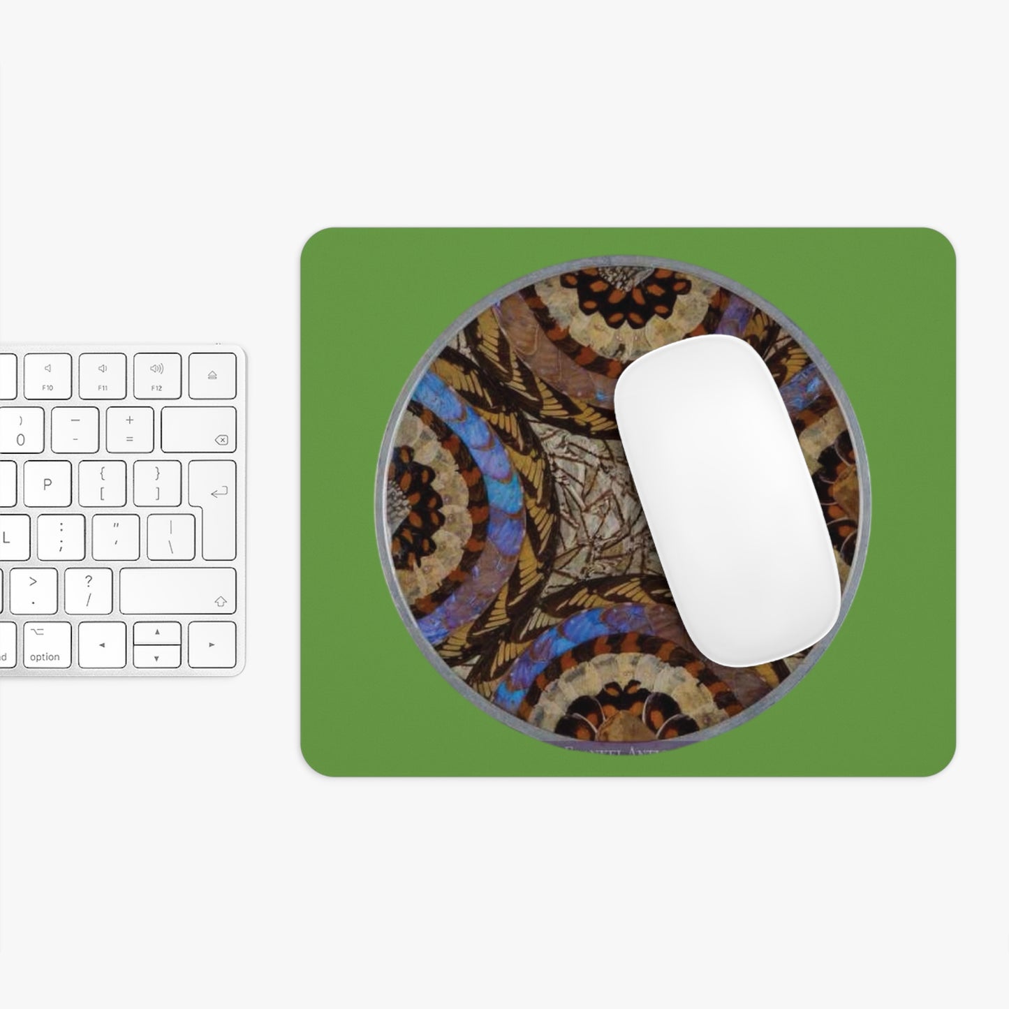 Tropical Mouse Pad, 2 Shapes - Beach Vibes for Home Office & Gamer / Real Butterfly Wing Art, Green