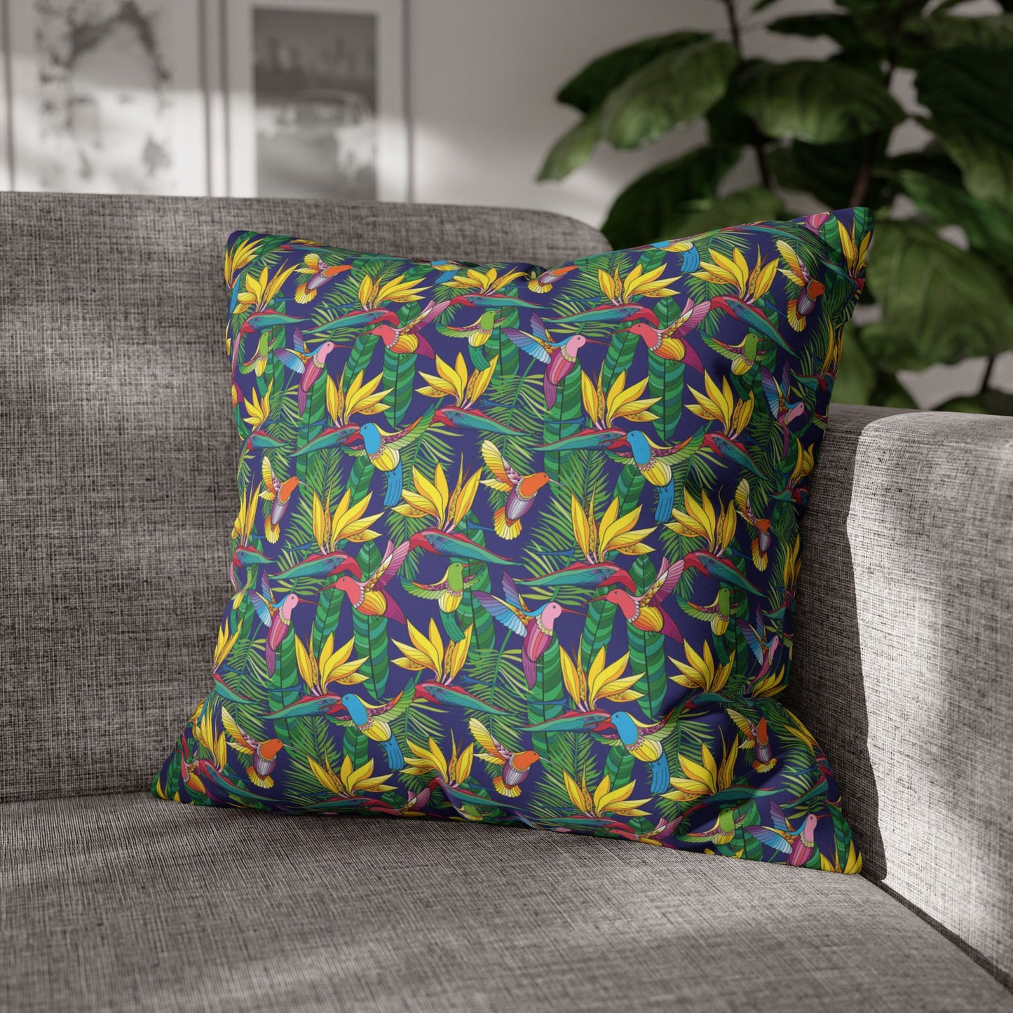 Faux Suede Square Pillowcase - Bird of Paradise Toile