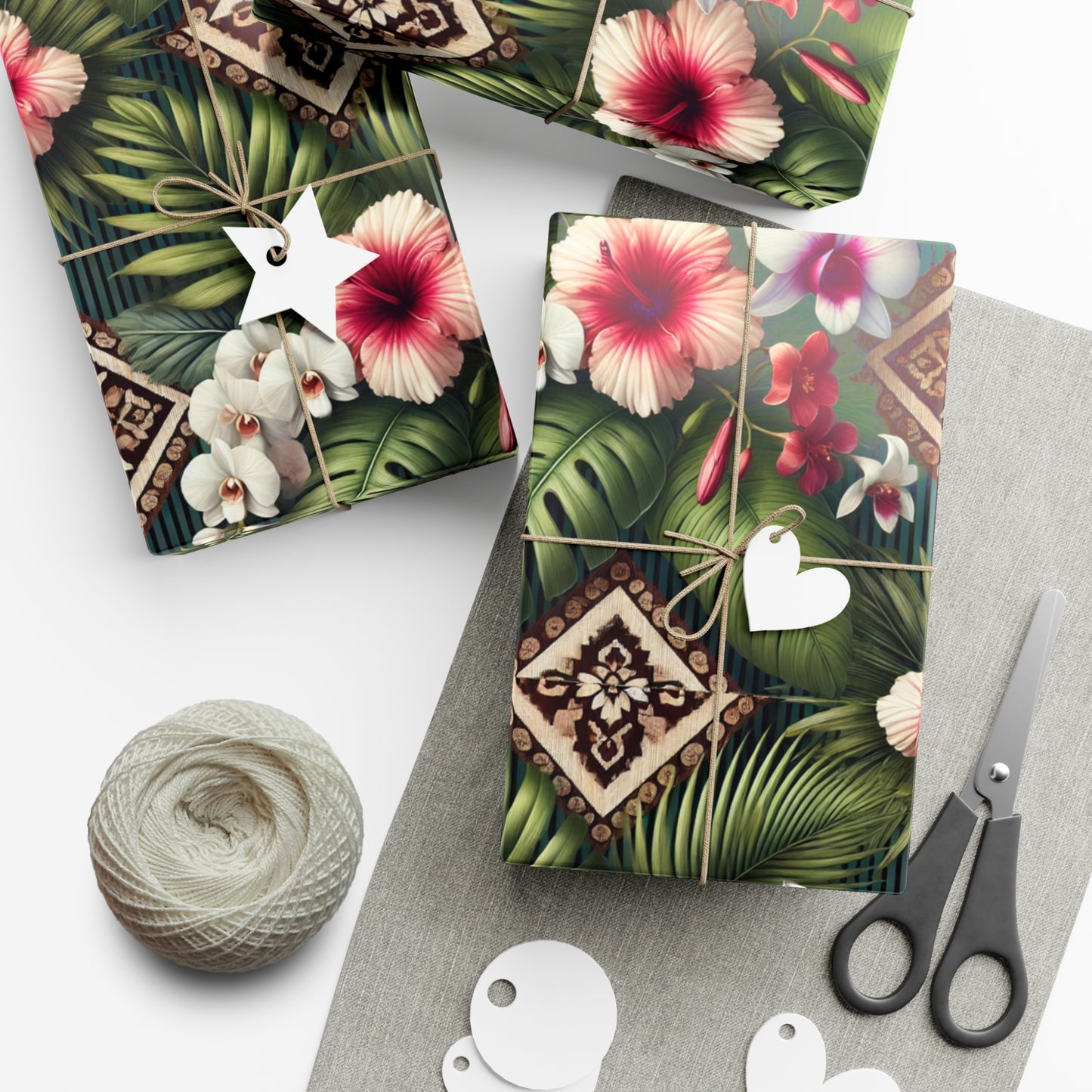 Wrapping Paper - Tropical Gift Wrap for All Occasions / 3 Sizes, 2 Finishes / Tiki Orchids
