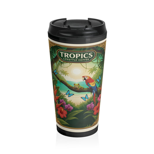 15 oz. Stainless Steel Travel Mug / Parrot & Friends, Black