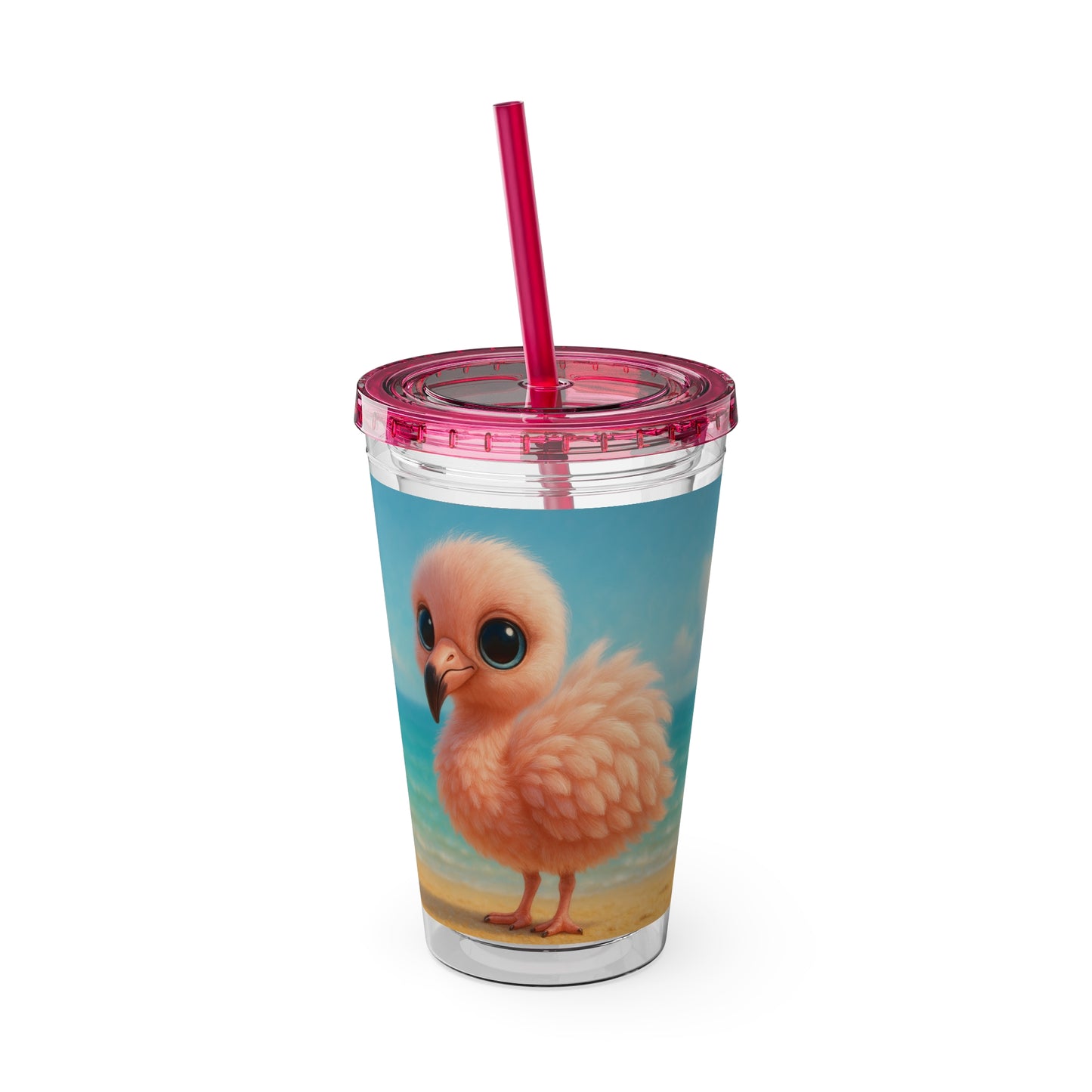 Tropical Tumbler with Straw | 16oz Colorful Travel Cup / Baby Flamingo