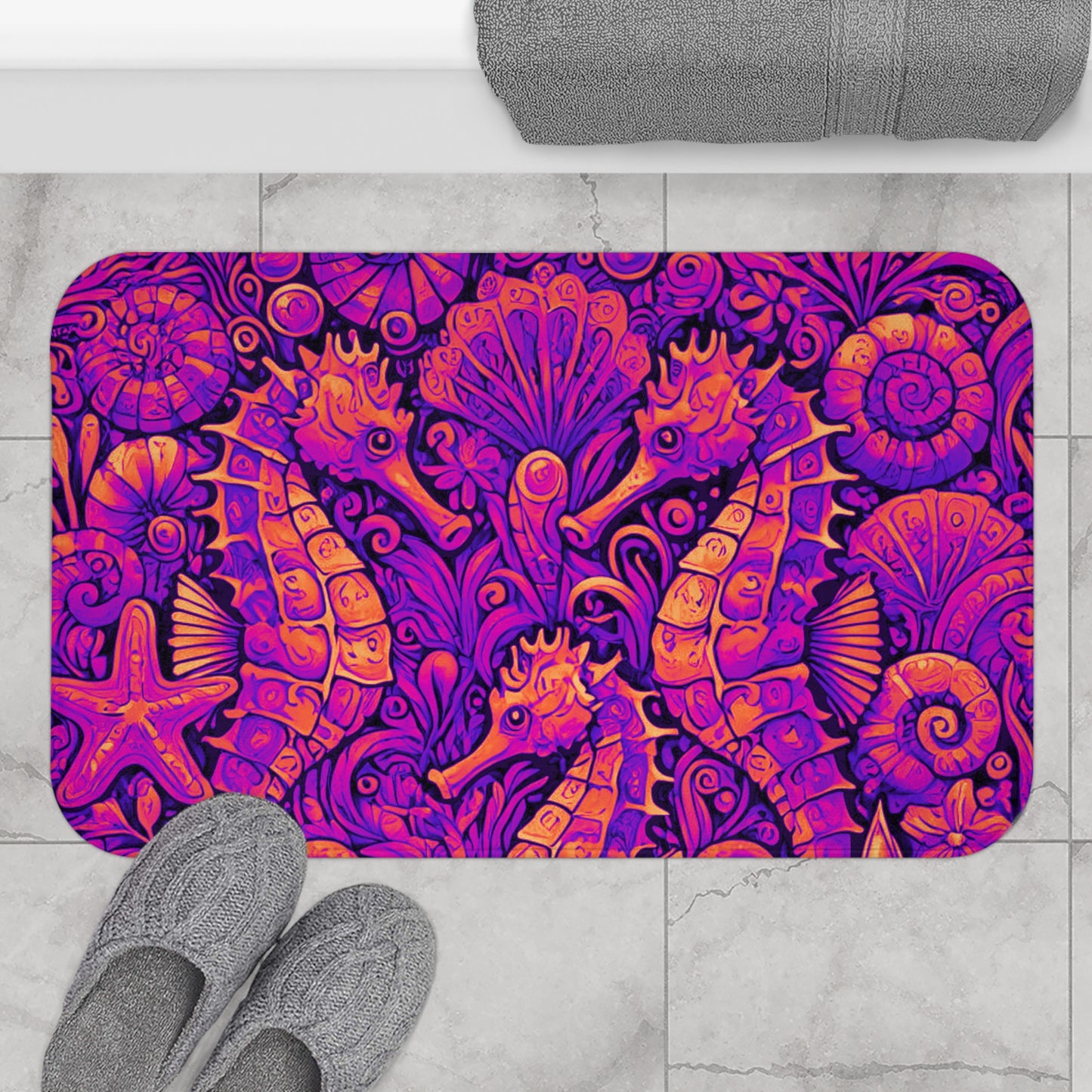 Seahorse Trio/Heatwave Bath Mat, 2 Sizes - Tropical Vibes for Home Decor