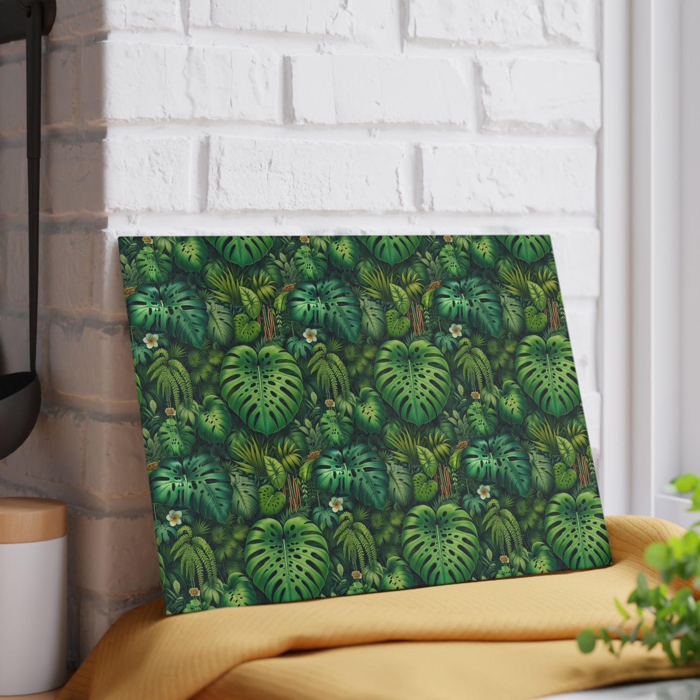 Glass Cutting Board, 2 sizes - Rainforest Greenery