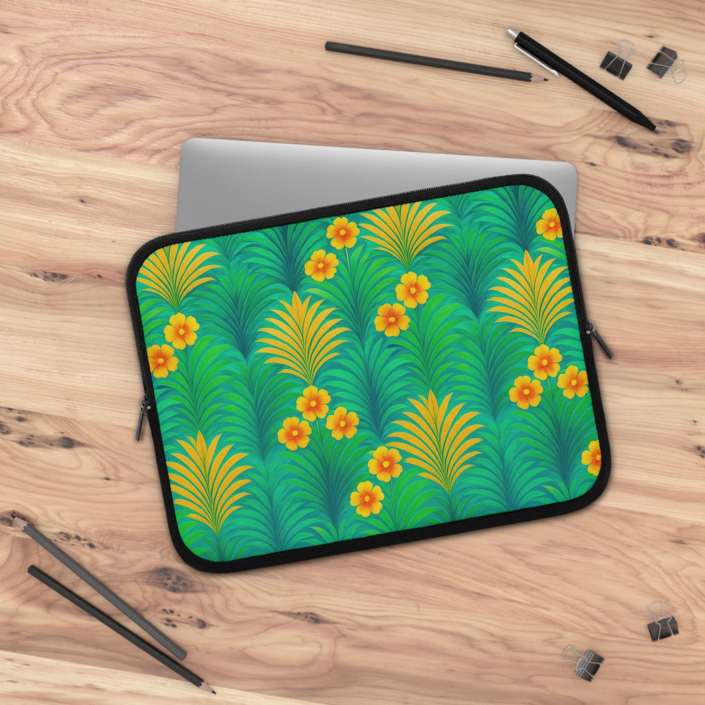 Tropical Laptop Sleeve, 5 Sizes - Perfect for Beach Lovers & Students / Sunrise Palms, Green