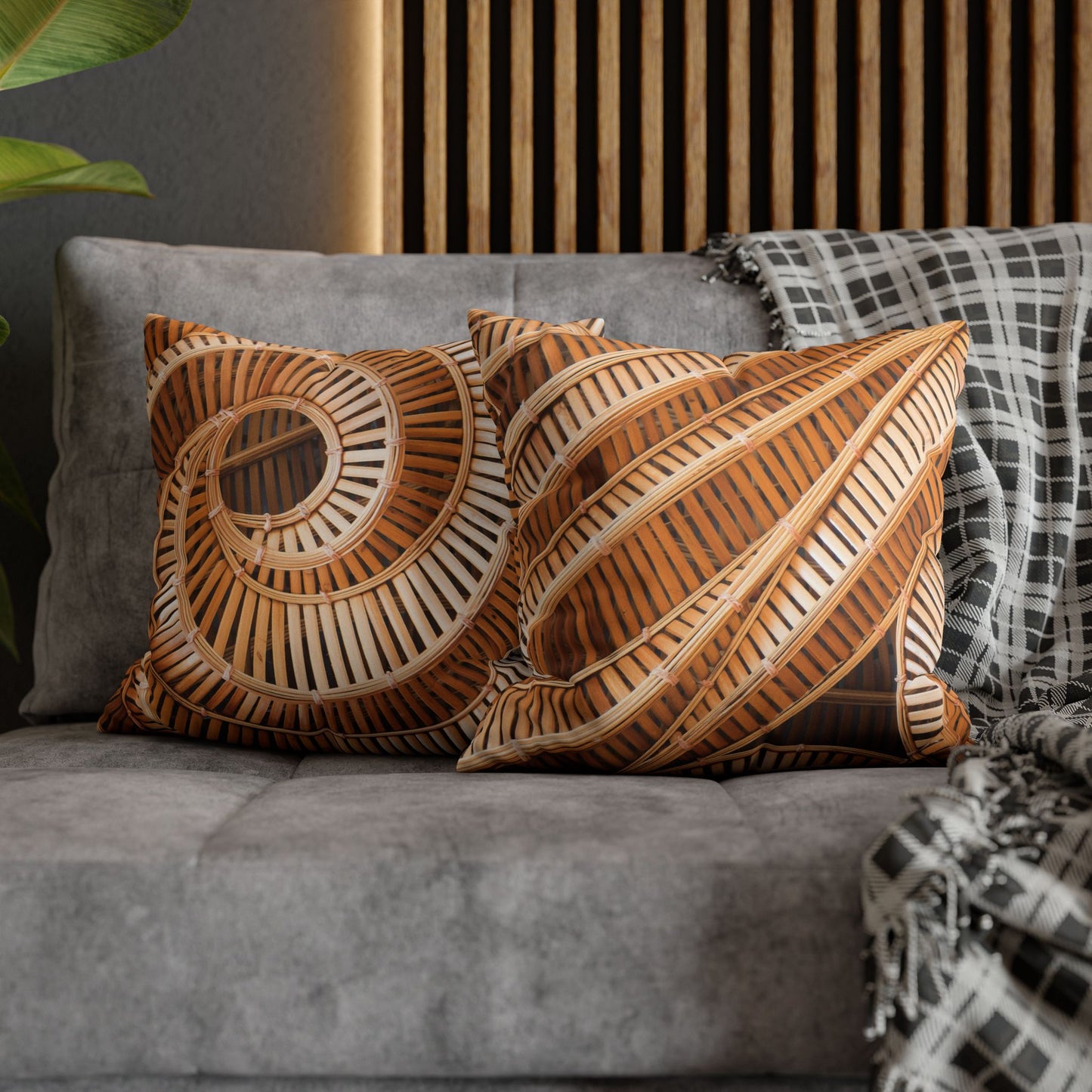 Faux Suede Square Pillowcase - Natural Bamboo Spiral