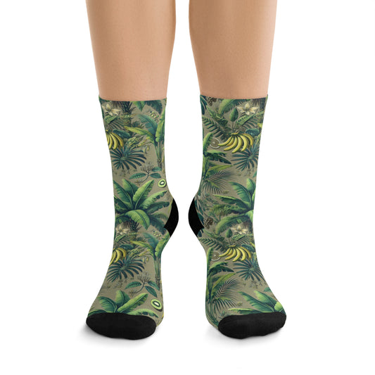 Recycled Poly Socks ~ Palms and More Tropical Fruit, Taupe
