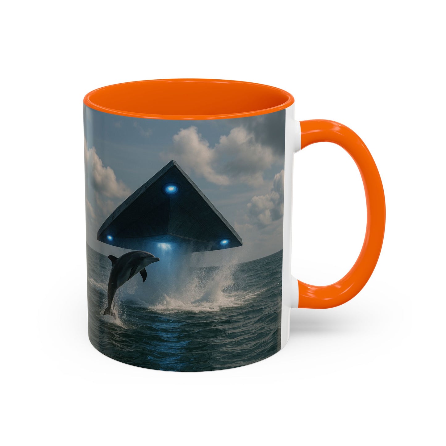 Accent Coffee Mug (11, 15oz), 8 Colors - UFO and Dolphin