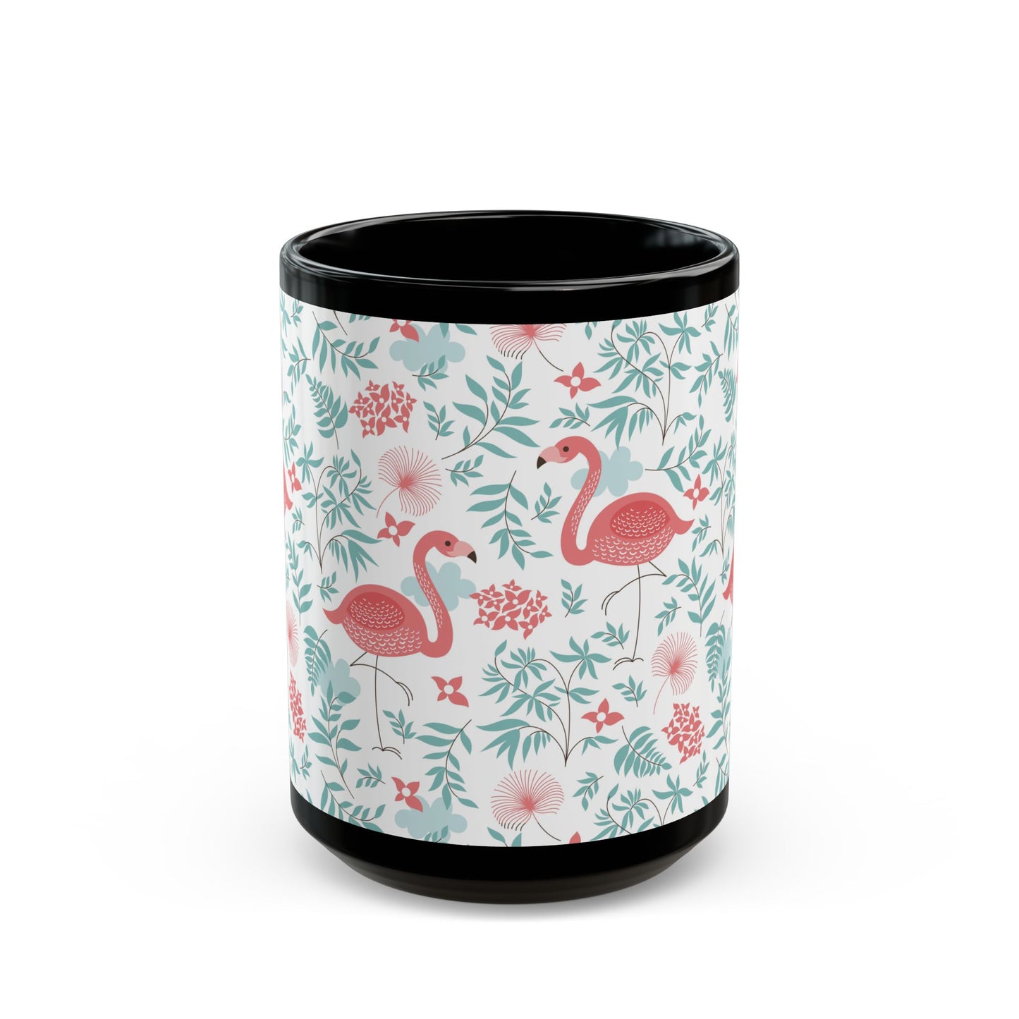 Black Coffee Mug - Happy Flamingos