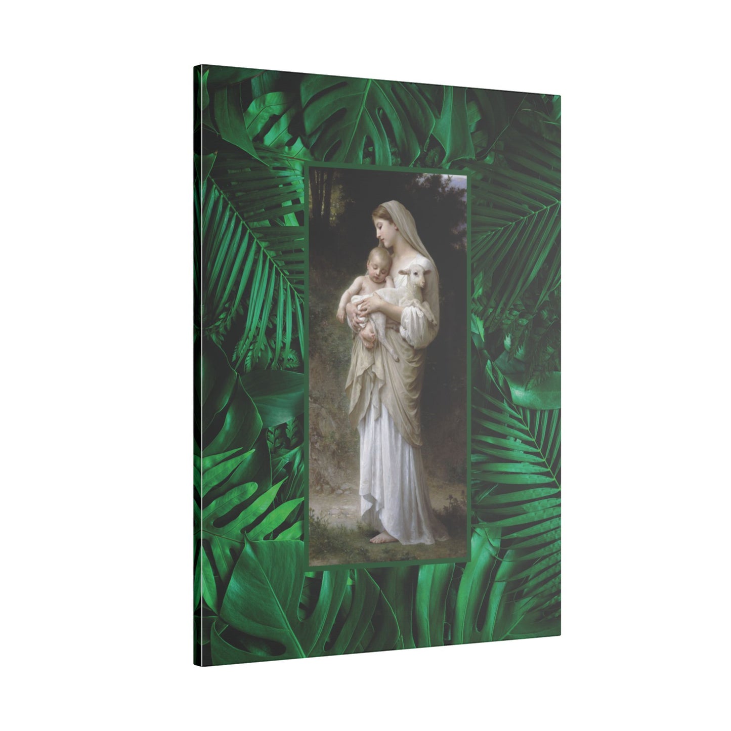 "Tropical Rainforest Innocence" Religious Canvas Artwork - Stretched Canvas Print / Virgin Mary & Jesus