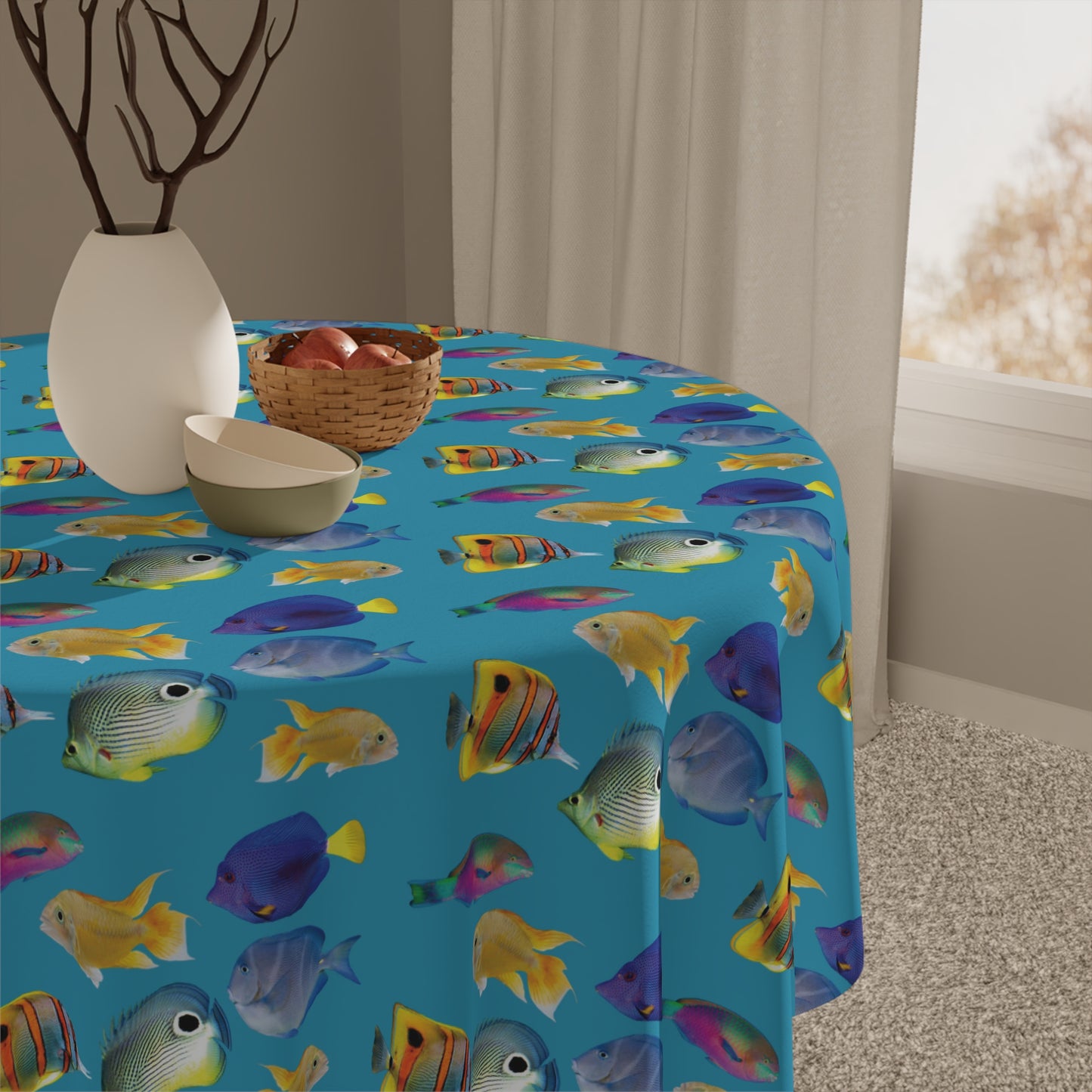 School of Fish/Turquoise Tablecloth, 55" x 55"