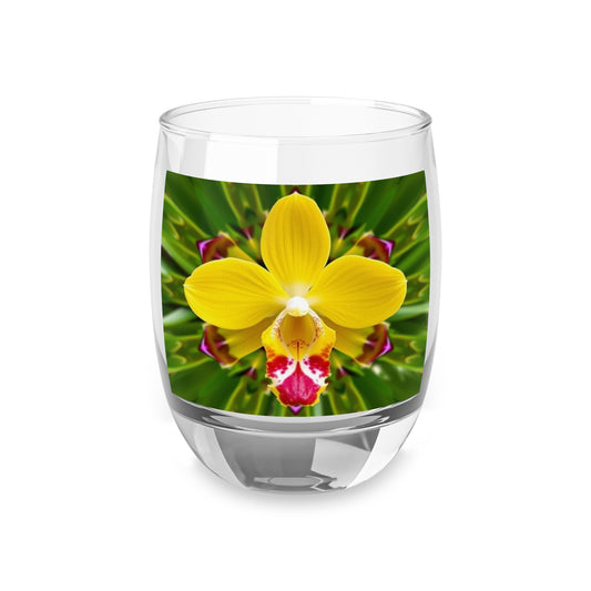 Whiskey Glass, Yellow Orchid Kaleidoscope