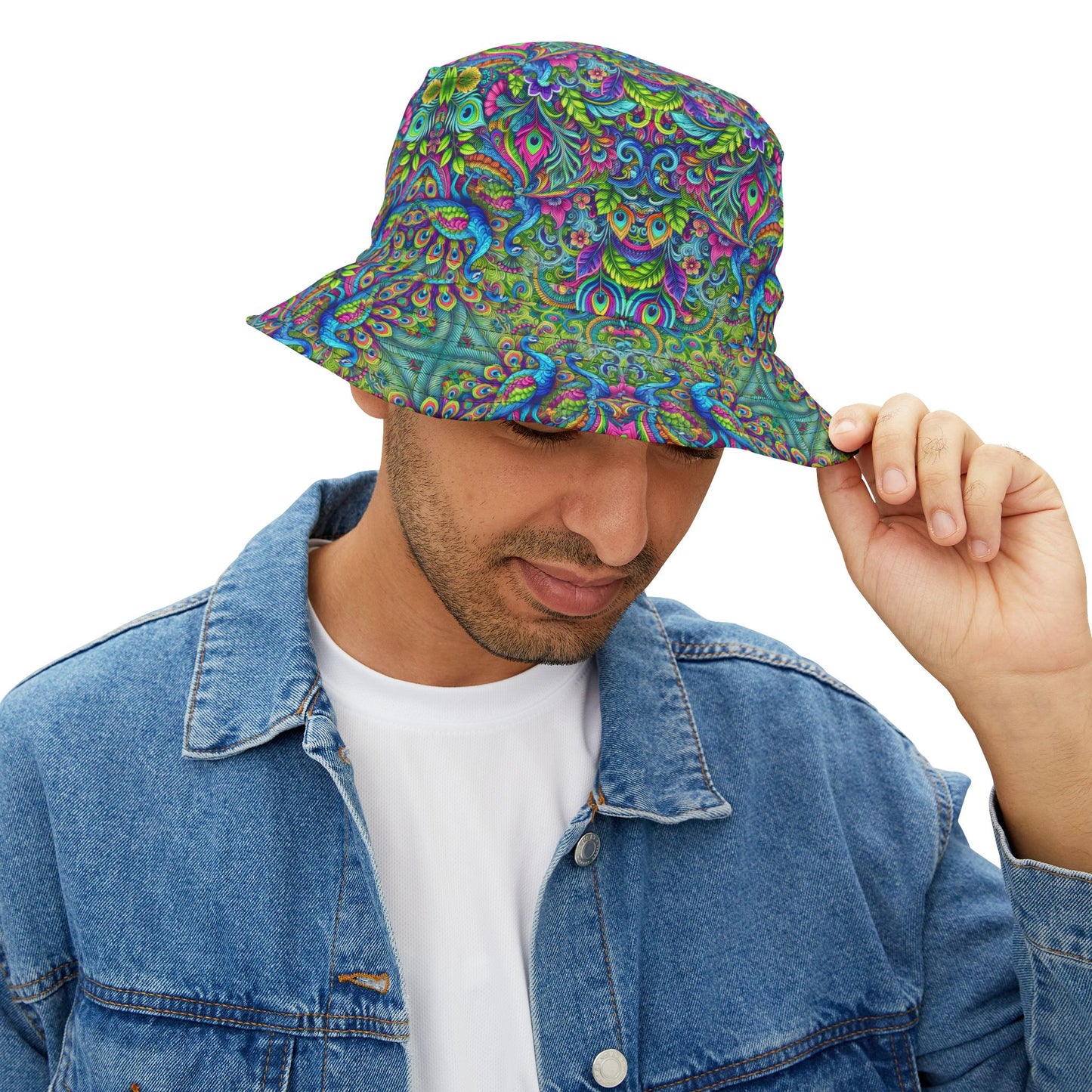 Tropical Polyester Bucket Hat, 2 Sizes - Peacock Prism
