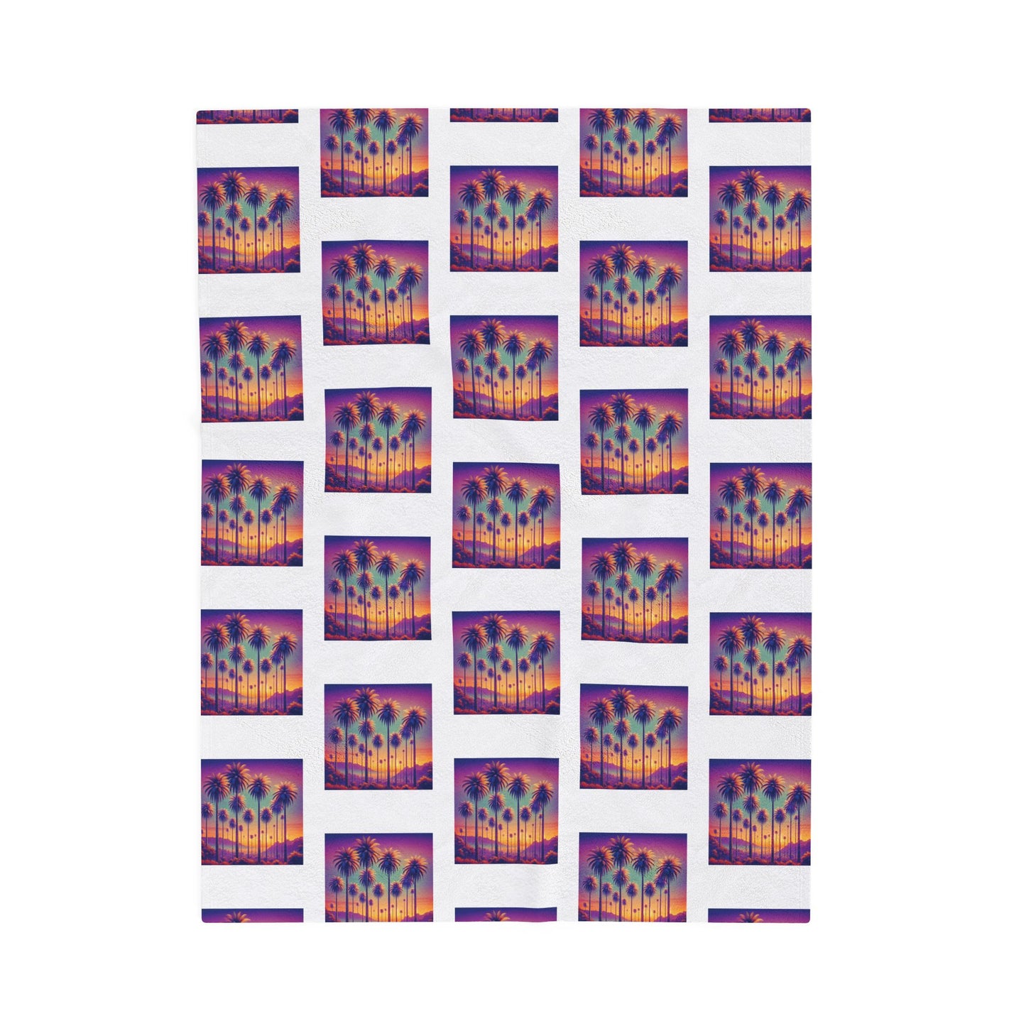 Tropical Sunset Palms Velveteen Plush Blanket - Cozy Home Decor for Coastal Lovers