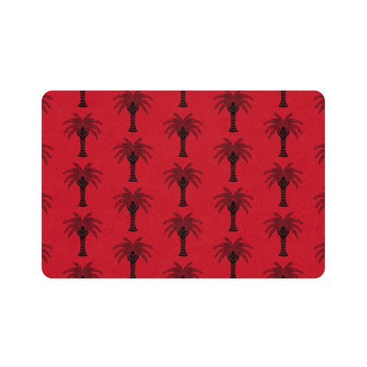 Pet Food Mat (12x18), Art Deco Palm, Dark Red