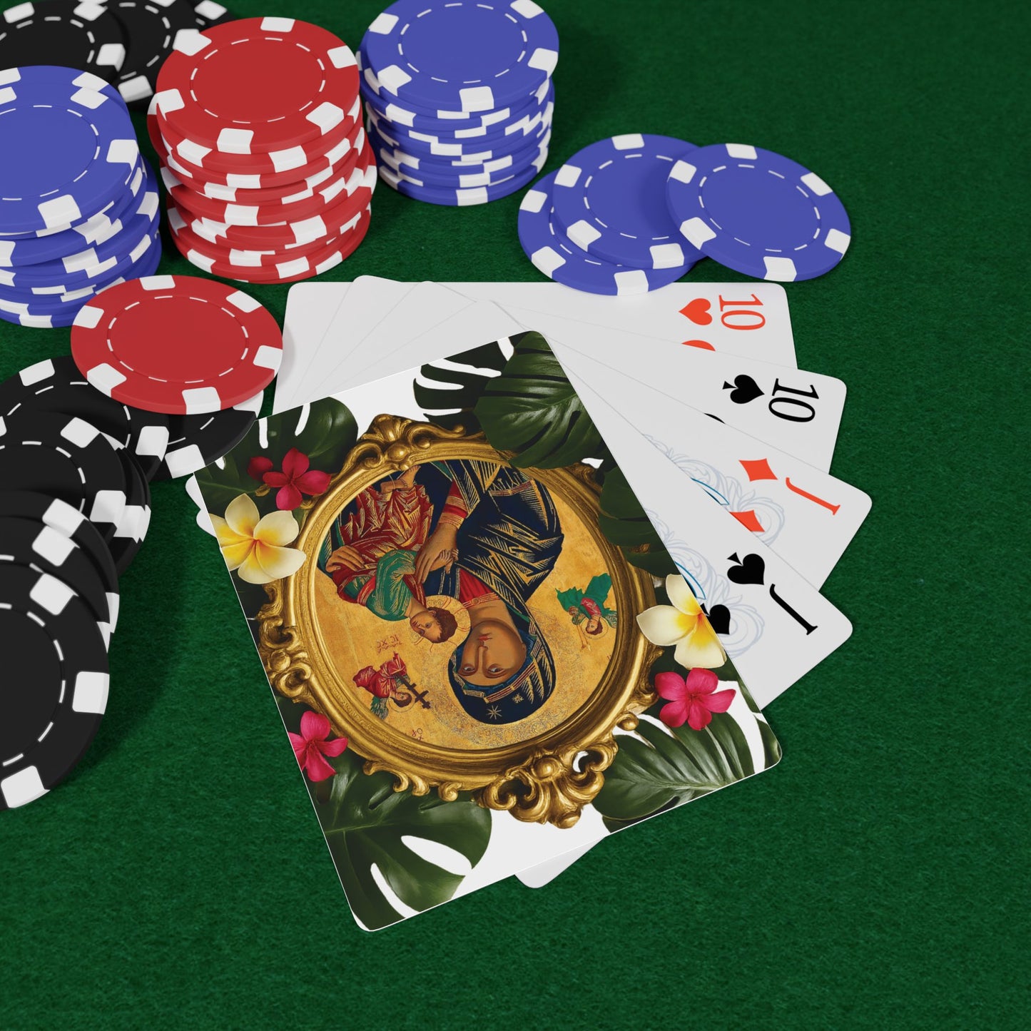 Religious Poker Playing Cards - Framed "Our Lady of Perpetual Help" / Monstera