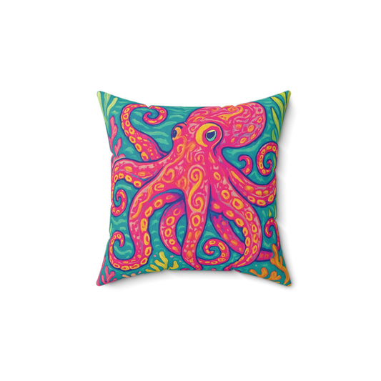 Decorative Pillow - Accent Cushion, 4 Sizes / Octopus Kraken Joe, Red