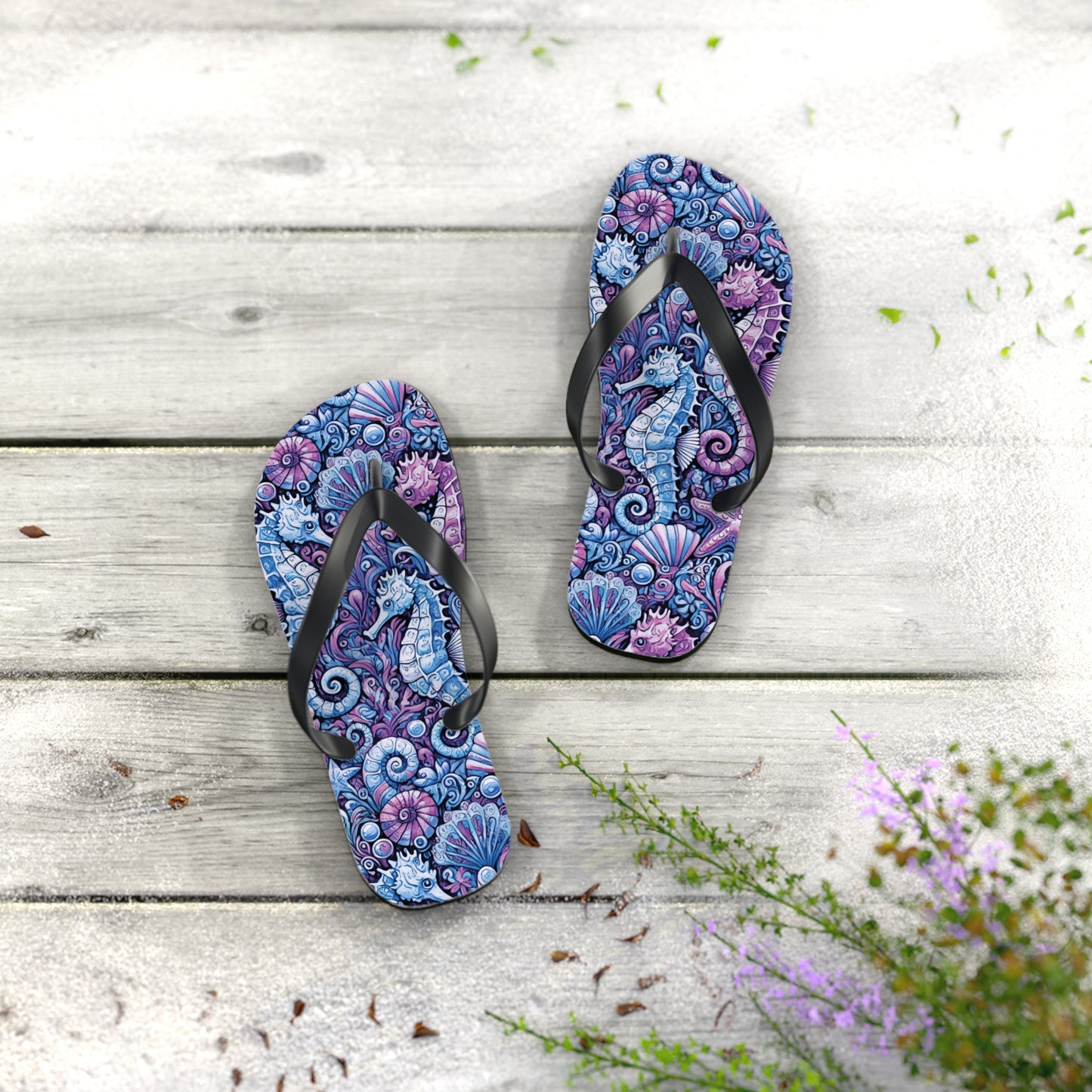 Flip Flops - Seahorses/Blue