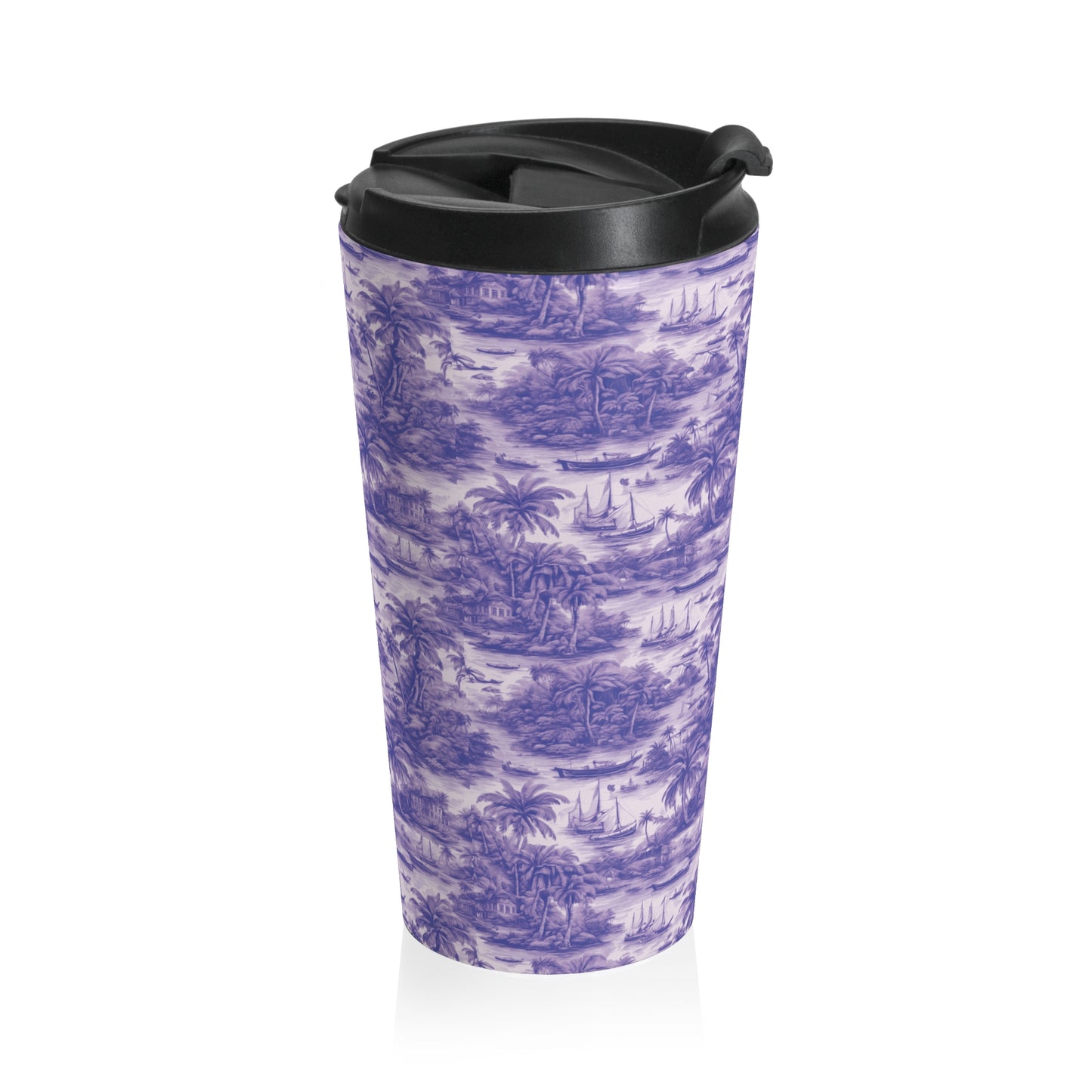 15 oz. Stainless Steel Travel Mug / Tropi Trip Toile Purple