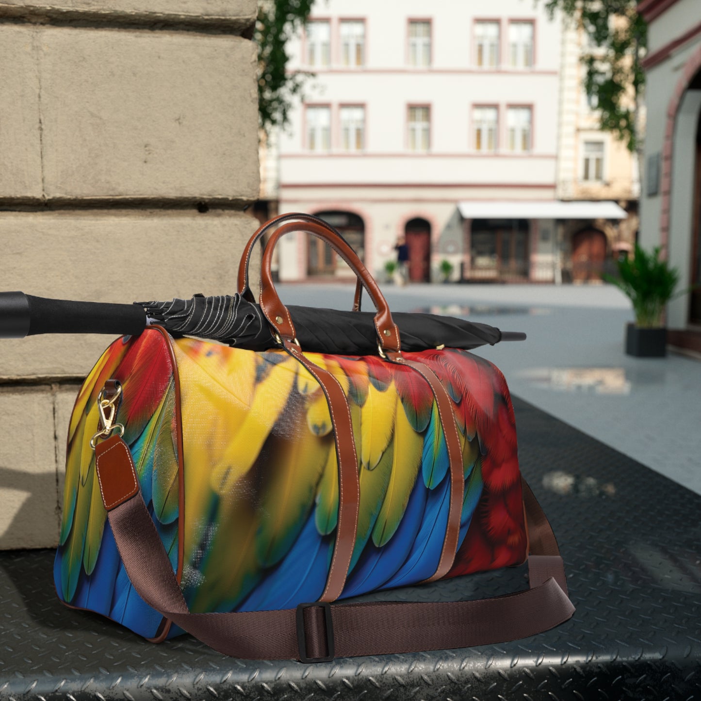 Tropical Waterproof Travel Bag - Perfect for Beach Getaways / Rainforest Parrot Macaw Feathers