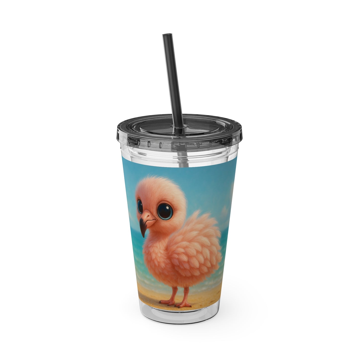 Tropical Tumbler with Straw | 16oz Colorful Travel Cup / Baby Flamingo