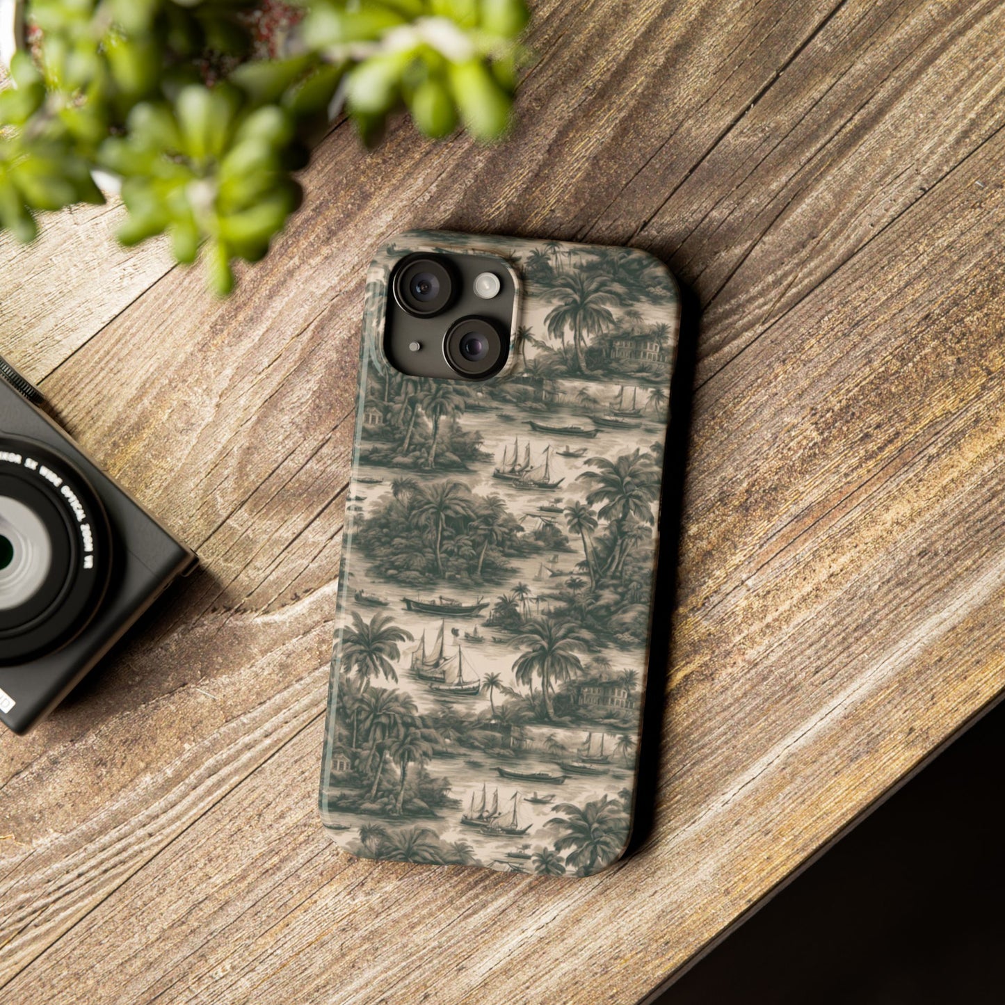 Slim Phone Cases - Tropical Toile #1, black