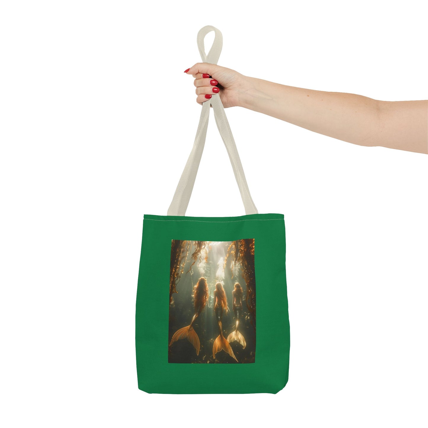 Three Mermaid Sisters, Dark Green Tote Bag - 3 Sizes