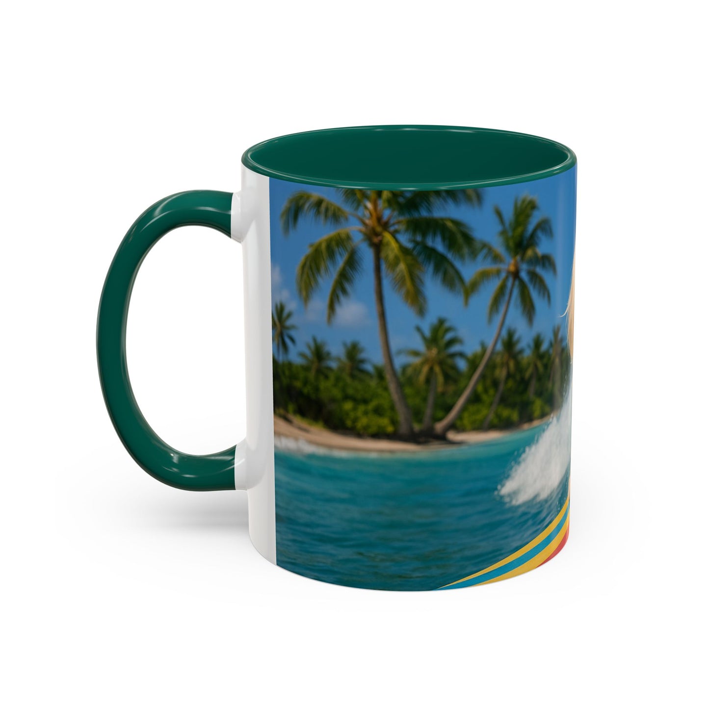 Vibrant Beach Coffee Mug - 11oz & 15oz / Puppy Ariel the Dog Surfer