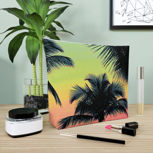 Tropical Cotton Cosmetic Bag, Makeup Pouch, 5 Sizes / Palm Glow, Sangria