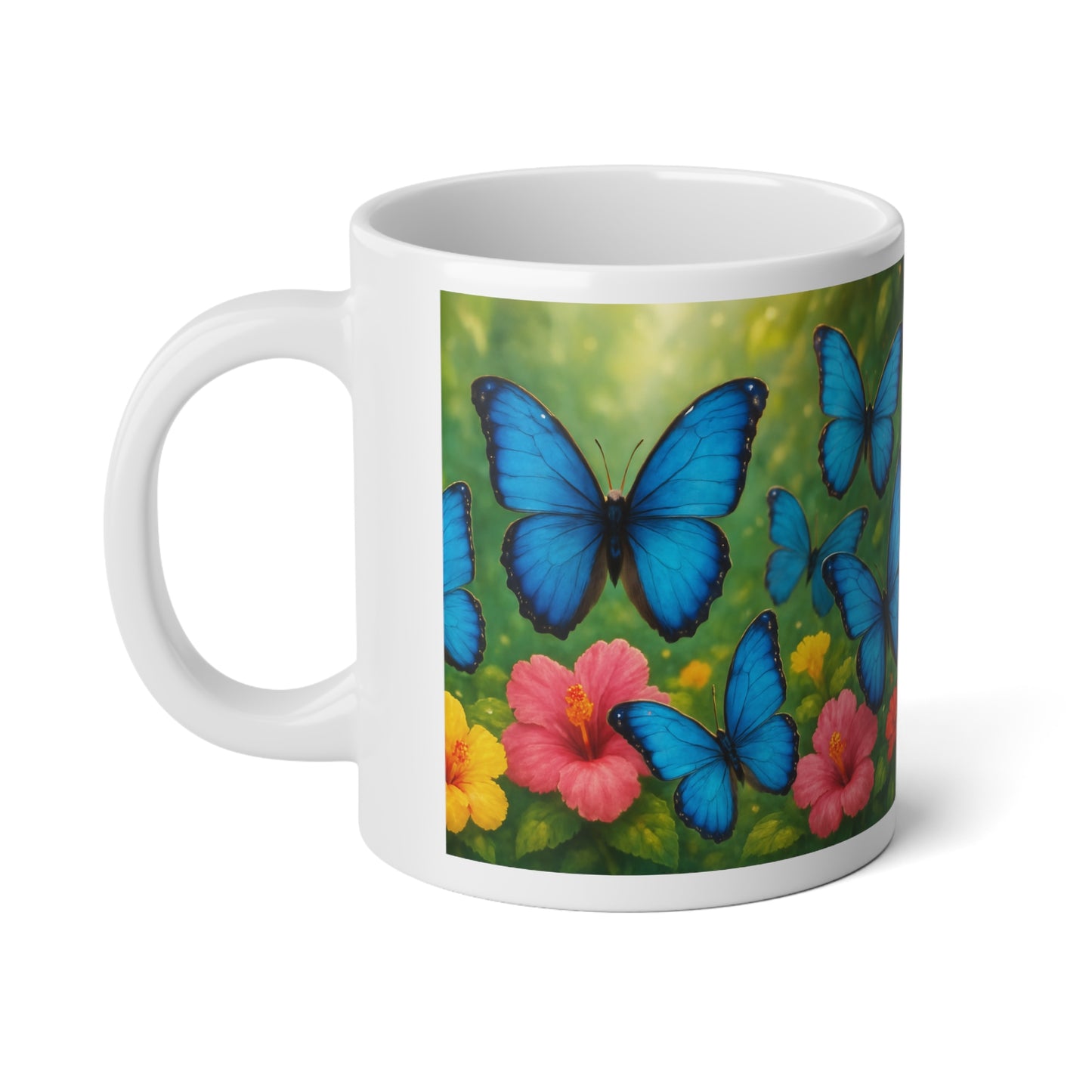 Jumbo Mug, 20oz, Morpho Butterflies Flight, Tropical Coffee Cup