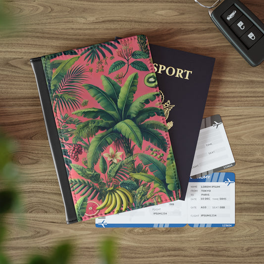 Tropical Passport Cover, Faux Leather - RFID blocking for travel security / More Tropical Fruit, Coral